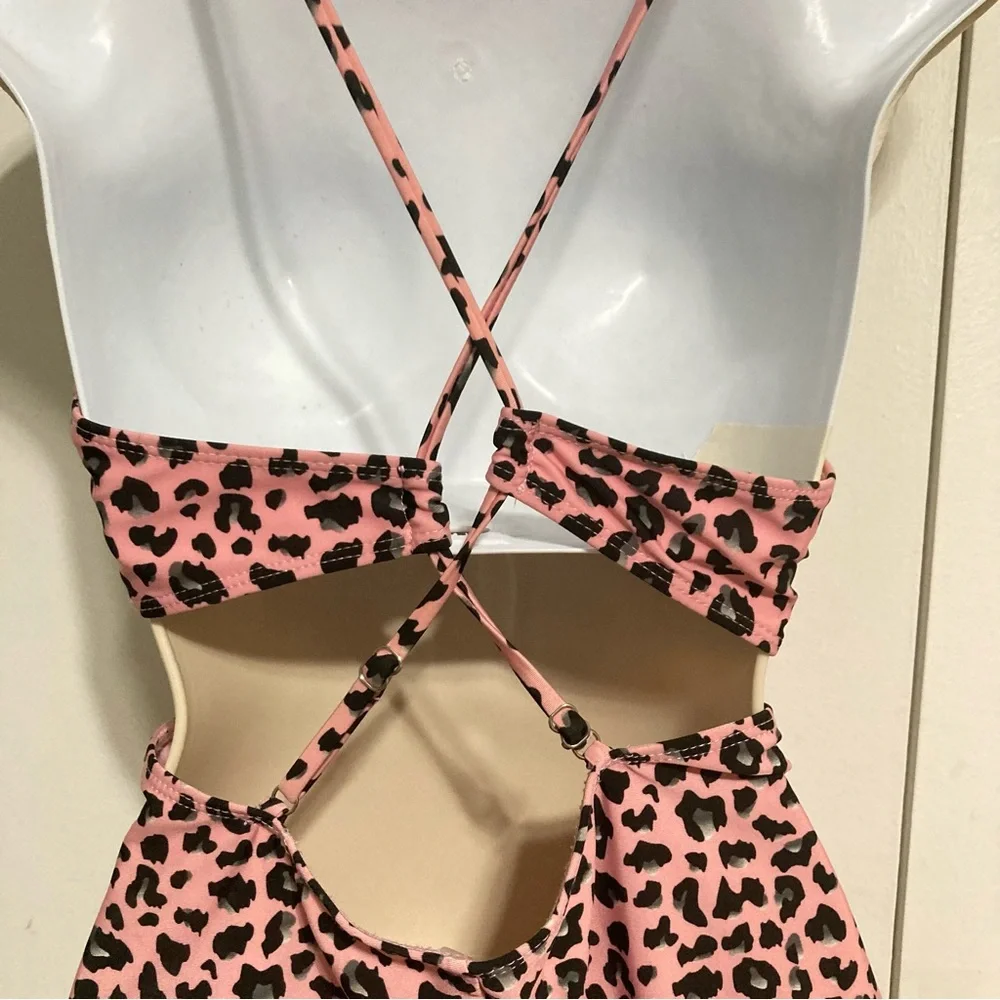 NO BOUNDARIES Pink and Black Cheetah 1 Piece Swimsuit Womens XL 15 16